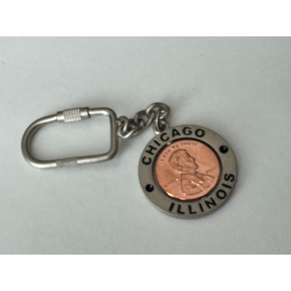 Chicago Illinois Souvenir Keychain Spinning 2004 Lincoln Penny Style Key Ring
